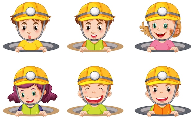 Different kids wearing engineer hat