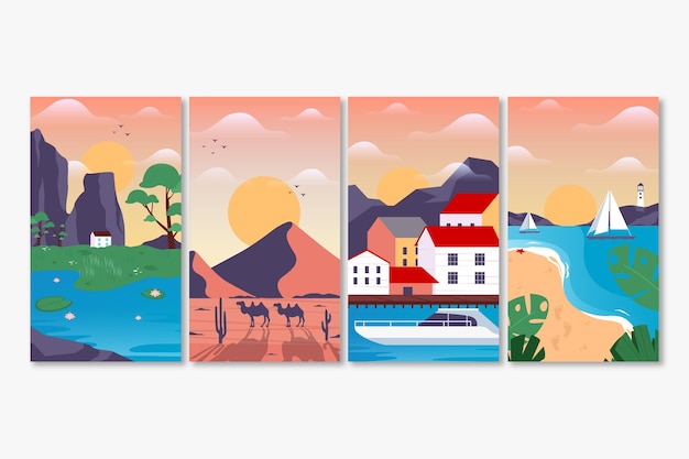 Free vector different landscapes collection