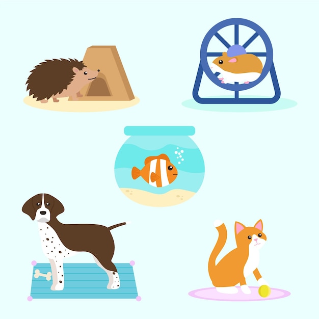 Free vector different pets illustration set
