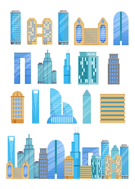 Free Vector different skyscrapers illustrations set