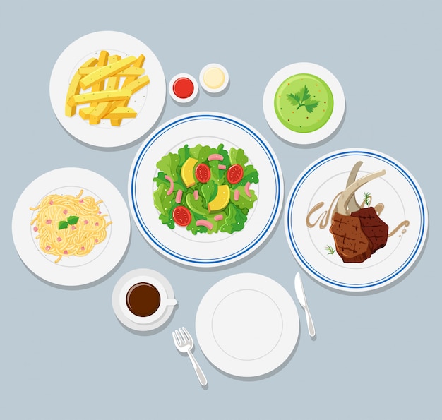 Free Vector different types of food on blue background