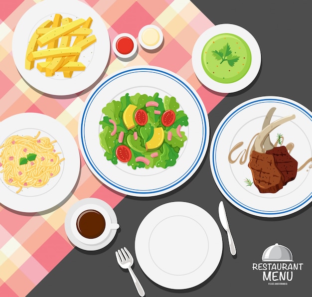 Free Vector different types of food on dining table