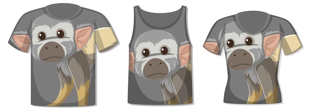 Free Vector different types of tops with monkey pattern