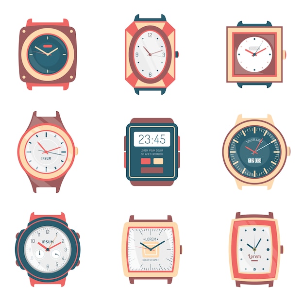 Free vector different types watches flat icons collection