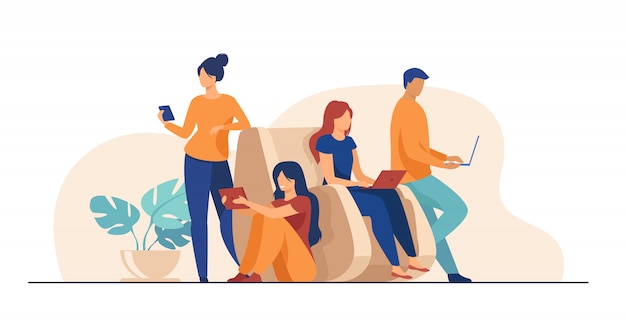 Free vector digital device users spending time together