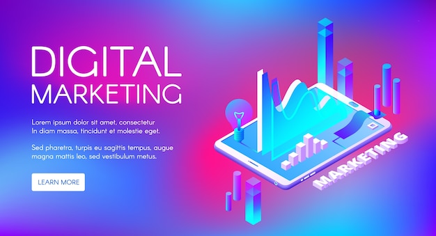 Digital marketing illustration of business market research and development.