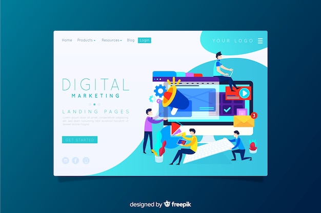 Free Vector digital marketing landing page