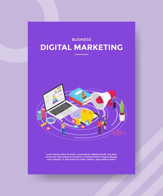 Digital marketing people promotion business on internet laptop for template of  flyer