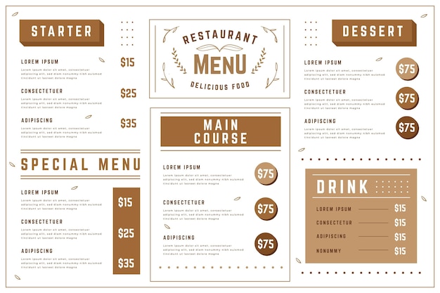 Free Vector digital restaurant menu template in horizontal format