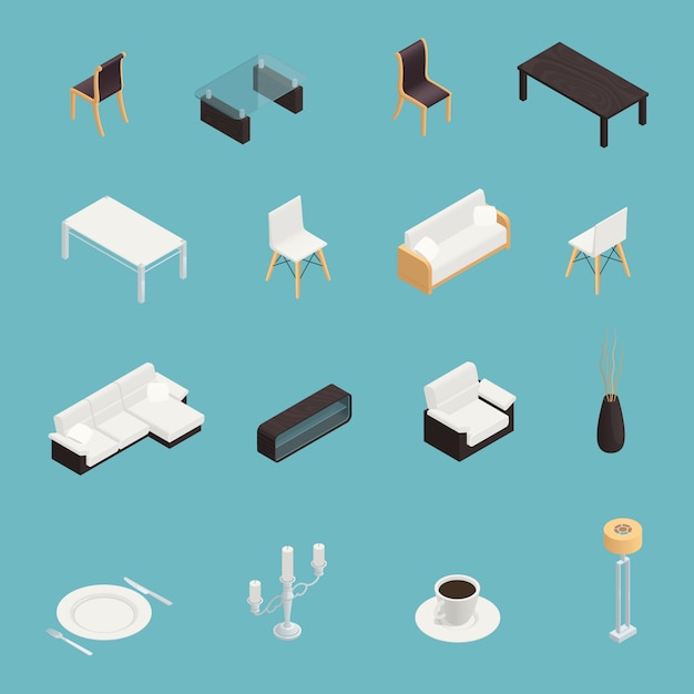 Dining Room Interior Icons Set