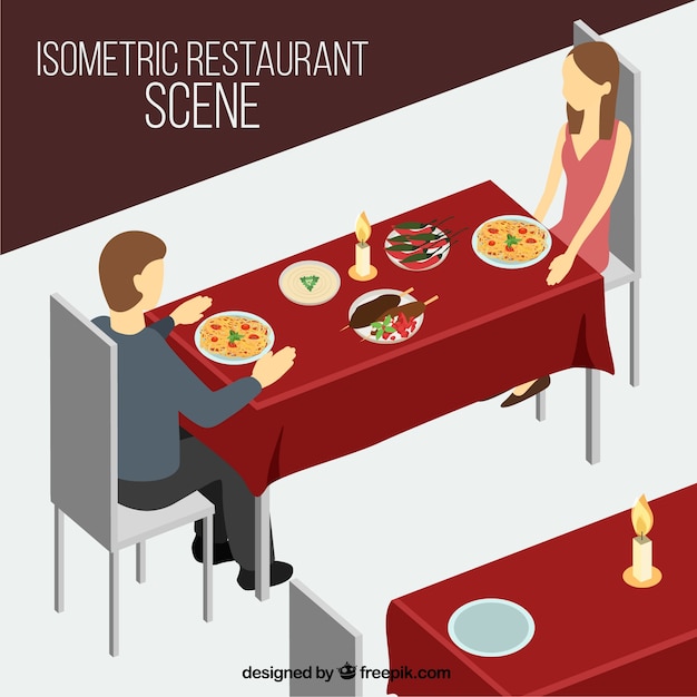 Free vector dinner restaurant scene in isometric style