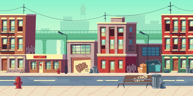 Free vector dirty city street cartoon illustration