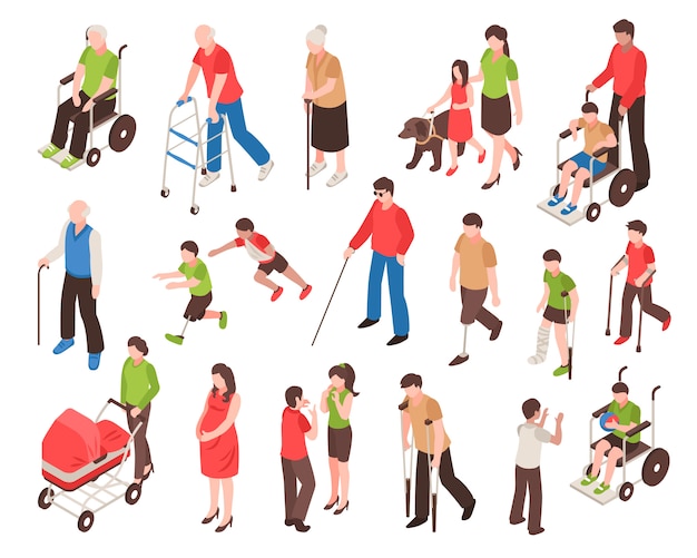 Disabled People Isometric Set