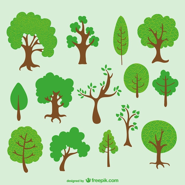 Free vector diverse trees cartoon pack