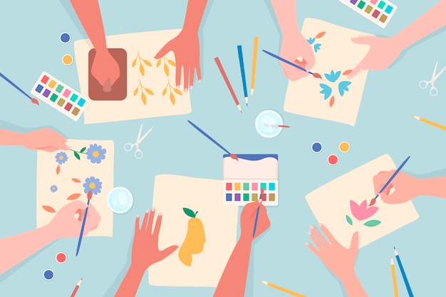 Free vector diy creative workshop concept with hands painting