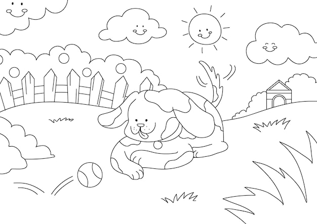 Free vector dog kids coloring page vector, blank printable design for children to fill in