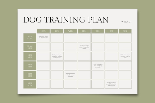 Dog training schedule template design