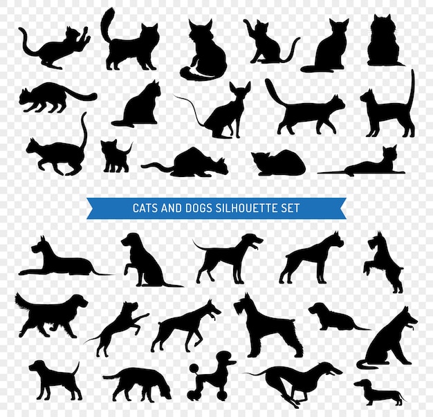 Dogs And Cats Black Silhouette Set