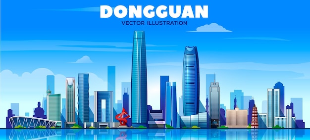 Dongguan city  China  skyline with panorama in blue background Vector Illustration Business travel and tourism concept with modern buildings Image for presentation banner web site