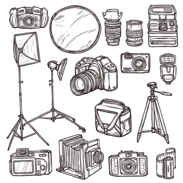 Doodle Camera Icons Set