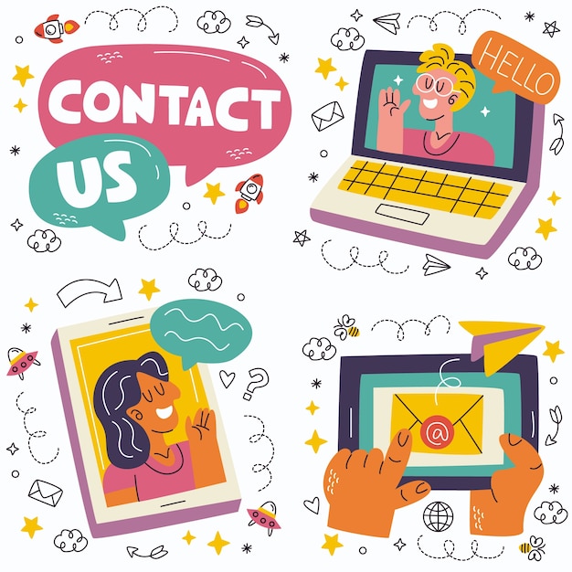 Doodle contact and communication stickers collection