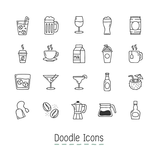 Free Vector doodle drinks icons. 