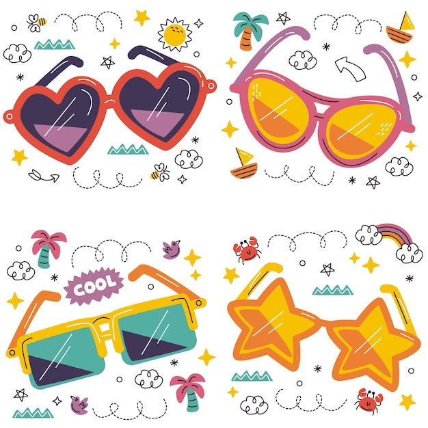 Free Vector doodle glasses stickers collection