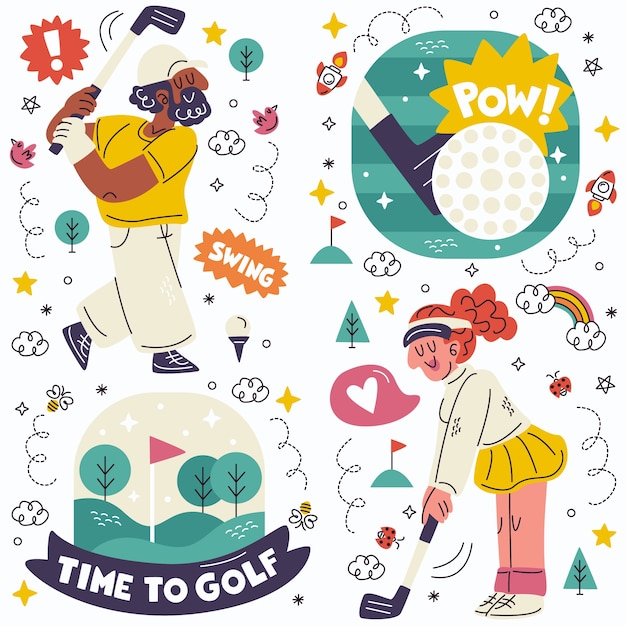 Free vector doodle golf stickers collection