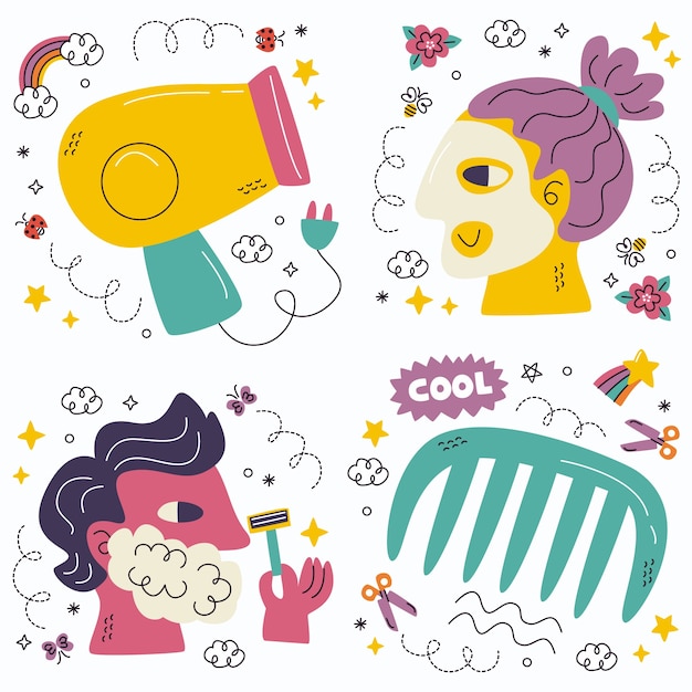 Free vector doodle grooming stickers collection