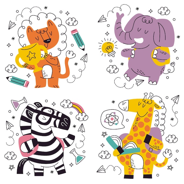 Free vector doodle hand drawn back to school stickers