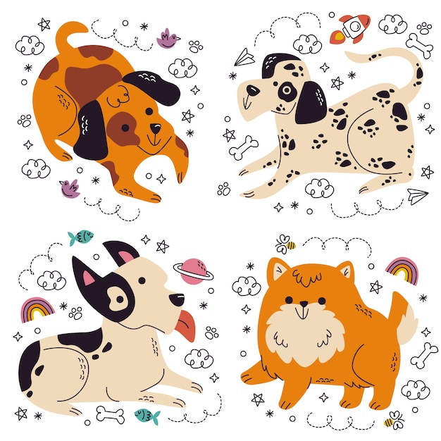 Free vector doodle hand drawn dog stickers collection