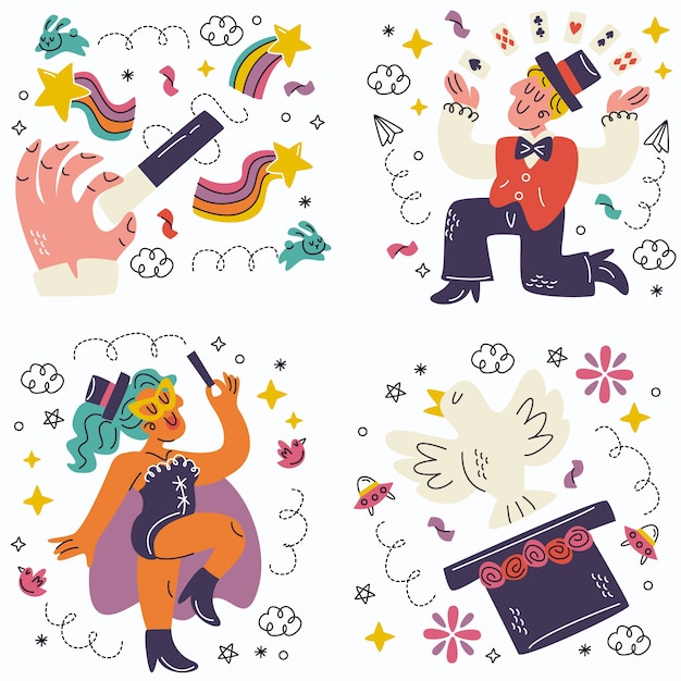 Free vector doodle hand drawn magic stickers collection