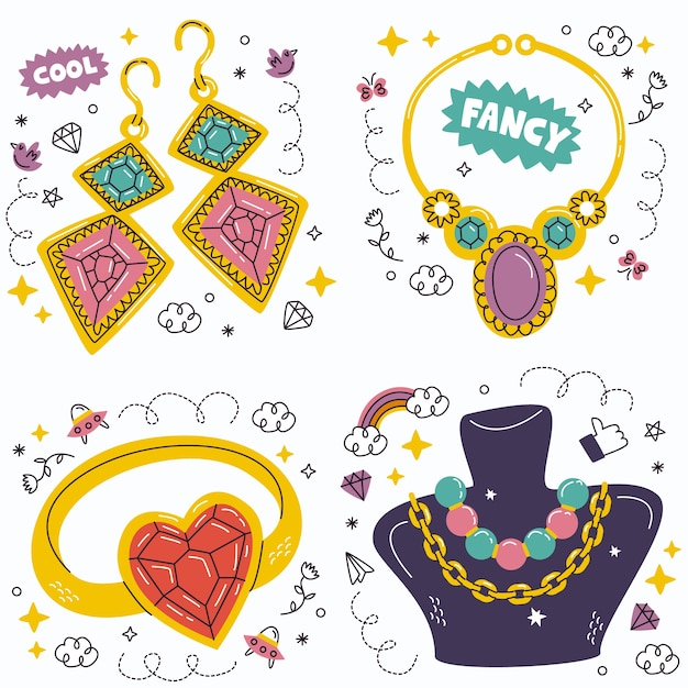 Free Vector doodle jewelry stickers collection