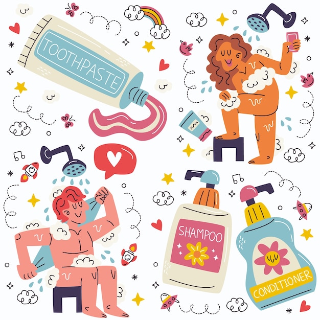 Free Vector doodle shower stickers collection