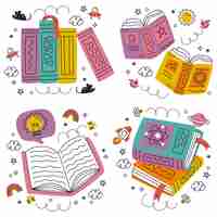 Free vector doodle world book day element set