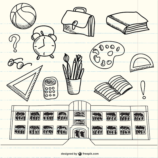 Free vector doodles of school supplies on notebook