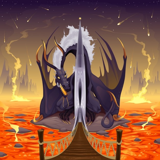 Free Vector dragon on the lava