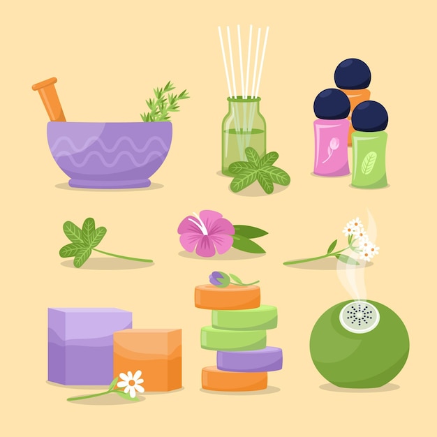 Free Vector drawn aromatherapy element set