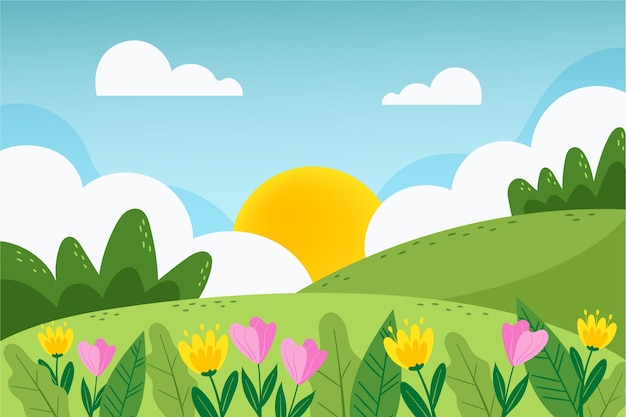 Drawn beautiful spring landscape background