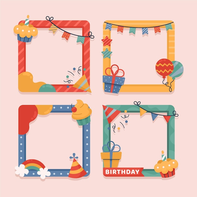 Free Vector drawn birthday collage frame collection