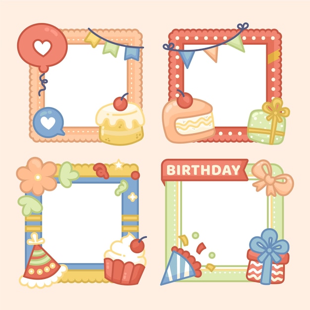 Free Vector drawn birthday collage frame collection