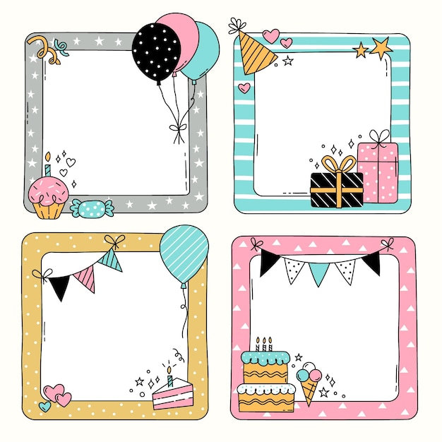 Free Vector drawn birthday collage frame set