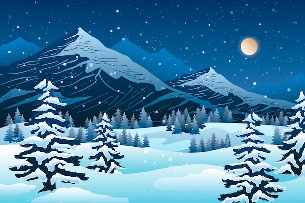 Free Vector drawn chill winter landscape wallpaper