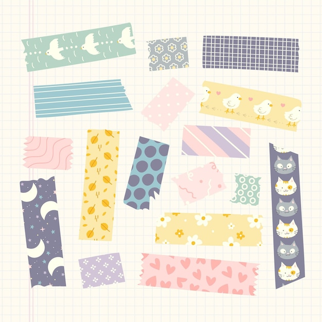 Free vector drawn decorative washi tape collection