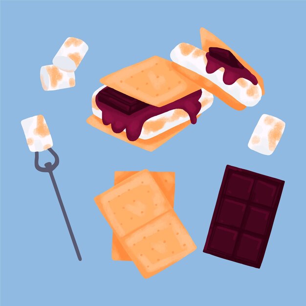 Drawn s'mores dessert illustrated