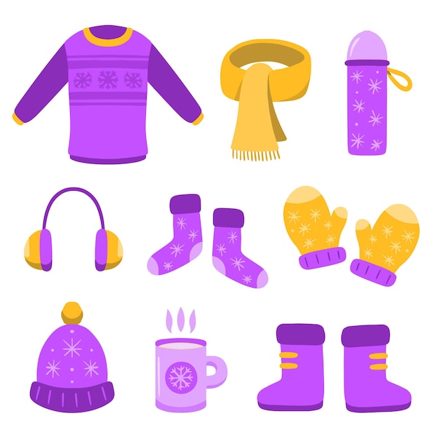 Drawn winter clothes set