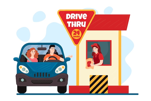 Free Vector drive thru window illustration with automobile