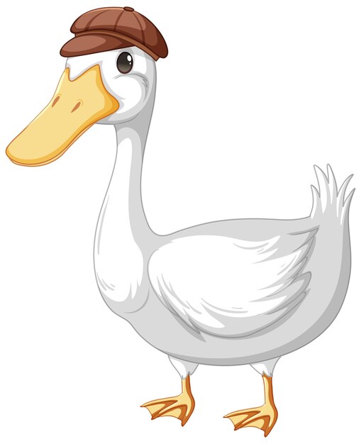 A duck wearing hat in cartoon style isolated on white background