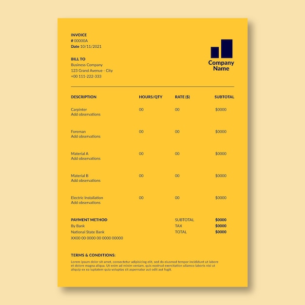 Duotone simple wanda's electricity services construction invoice