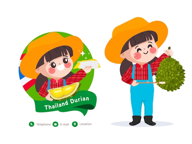 Free vector durian fruit shop and cute woman seller food store market thailand durian monthong best quality